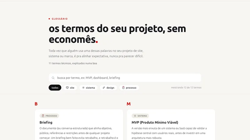 Glossário sem economês de site e sistema