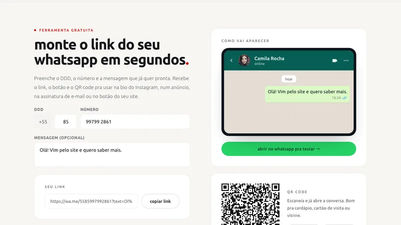 Gerador de link do WhatsApp com QR code